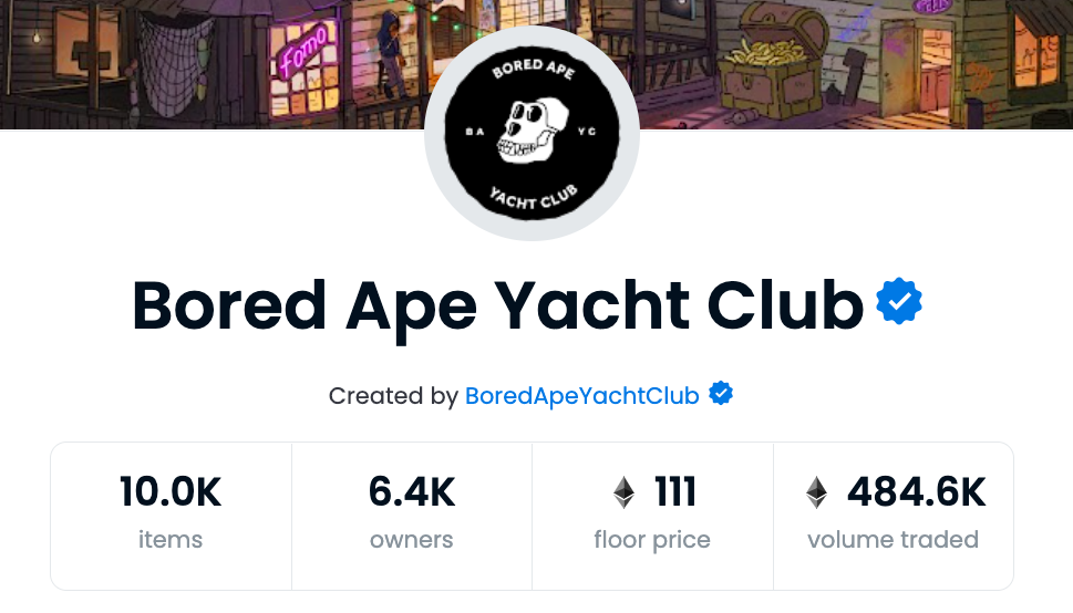 Bored Ape Yacht Club - verified on Opensea NFT marketplace