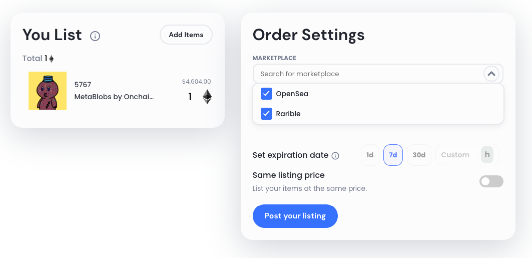 Genie Labs NFT tool interface