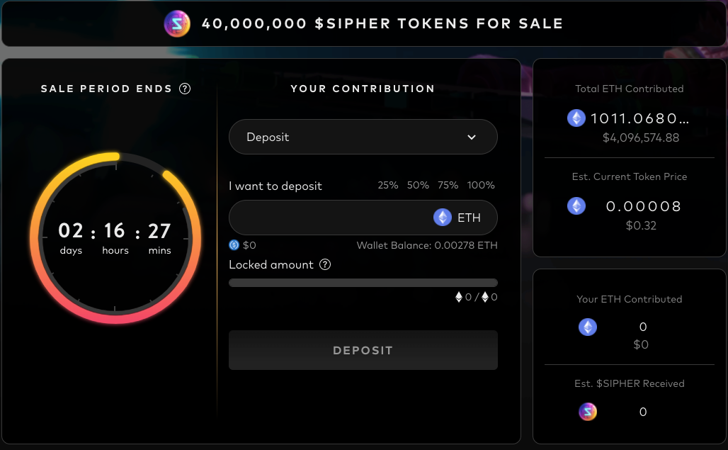 Sipher coin sale dashboard