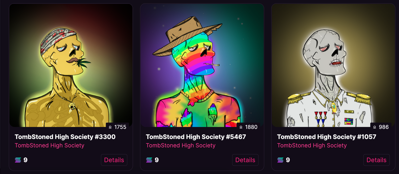 Tombstoned High Society NFT on a marketplace