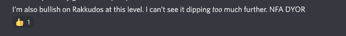 A comment on Rakkudos from Discord user