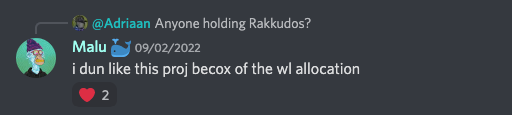 Discord user commenting about Rakkudos