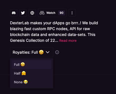 Option to select royalty fee amount