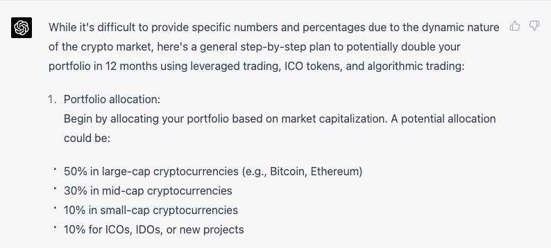 ChatGPT-4 answer about portfolio