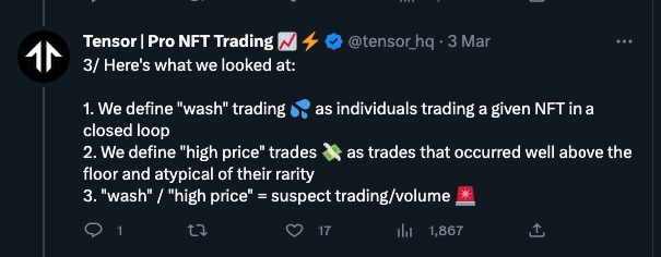 Tensor tweet about wash trading