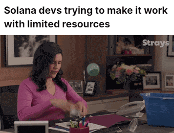 Meme about solana devs trying to work before token2022